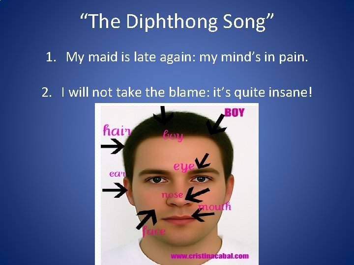 “The Diphthong Song” 1. My maid is late again: my mind’s in pain. 2.