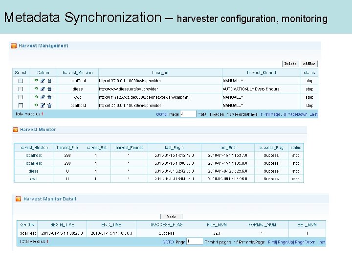 Metadata Synchronization – harvester configuration, monitoring 