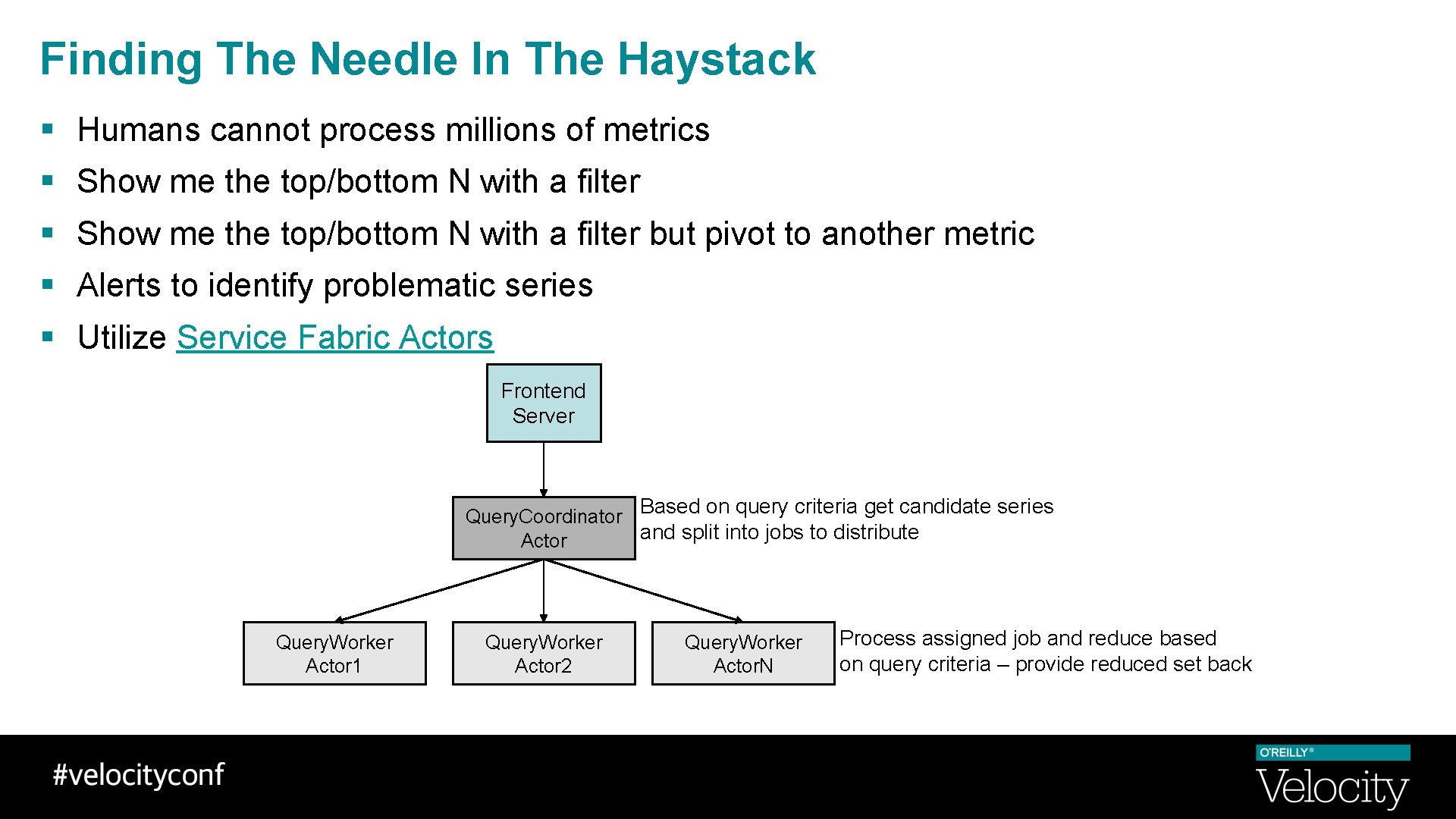 Finding The Needle In The Haystack § Humans cannot process millions of metrics §