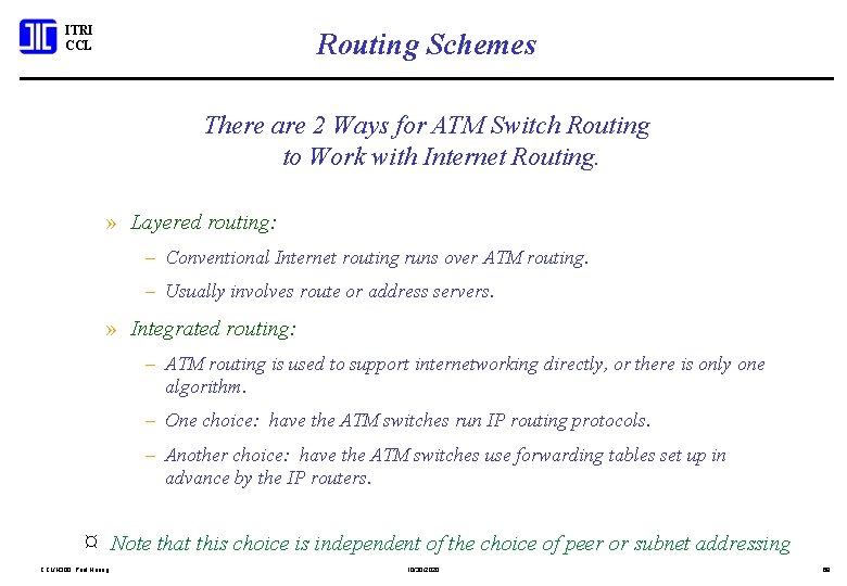 ITRI CCL Routing Schemes There are 2 Ways for ATM Switch Routing to Work