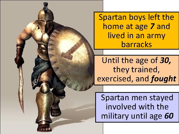 Spartan boys left the home at age 7 and lived in an army barracks