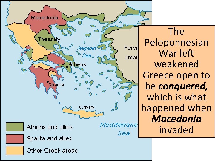 The Peloponnesian War left weakened Greece open to be conquered, which is what happened