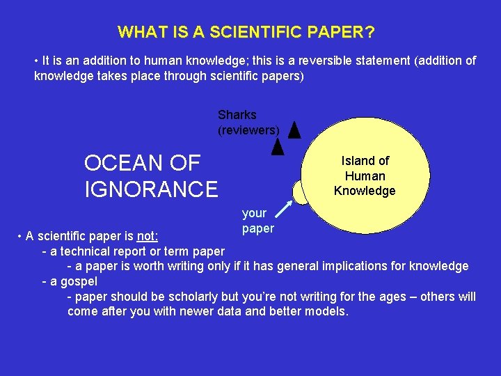 WHAT IS A SCIENTIFIC PAPER? • It is an addition to human knowledge; this