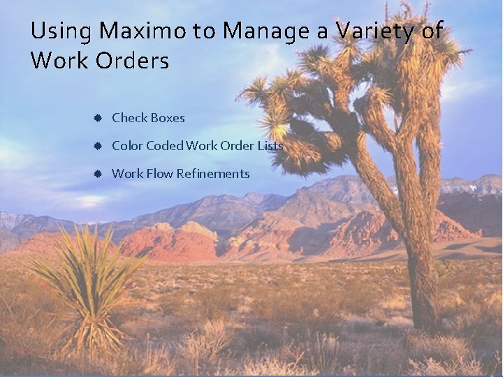 Using Maximo to Manage a Variety of Work Orders Check Boxes Color Coded Work