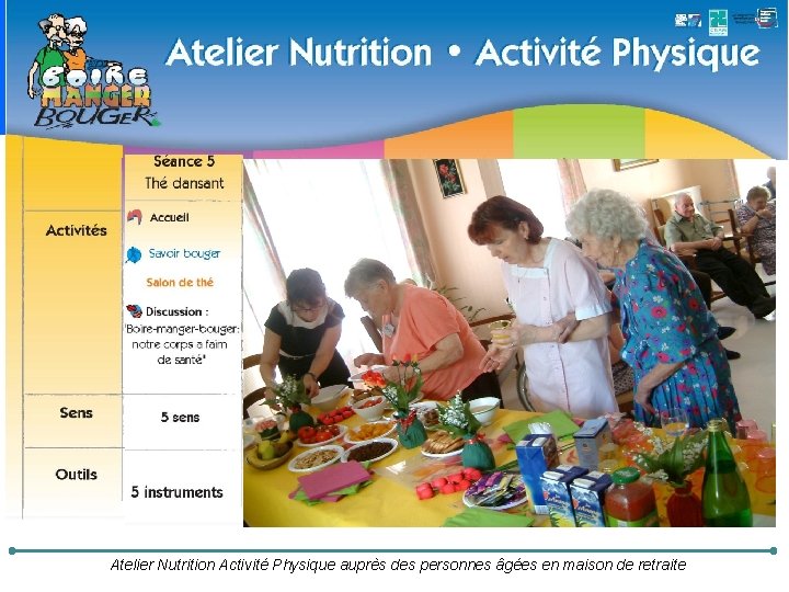 Atelier Nutrition Activité Physique auprès des personnes âgées en maison de retraite 