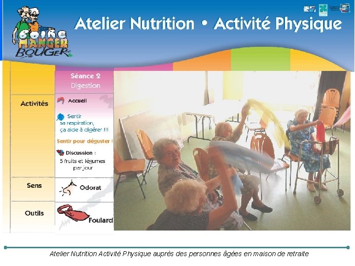 Atelier Nutrition Activité Physique auprès des personnes âgées en maison de retraite 