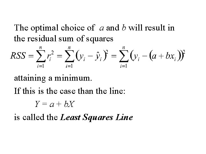 The optimal choice of a and b will result in the residual sum of