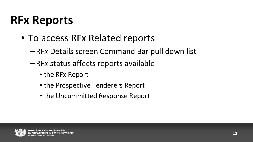 RFx Reports • To access RFx Related reports – RFx Details screen Command Bar