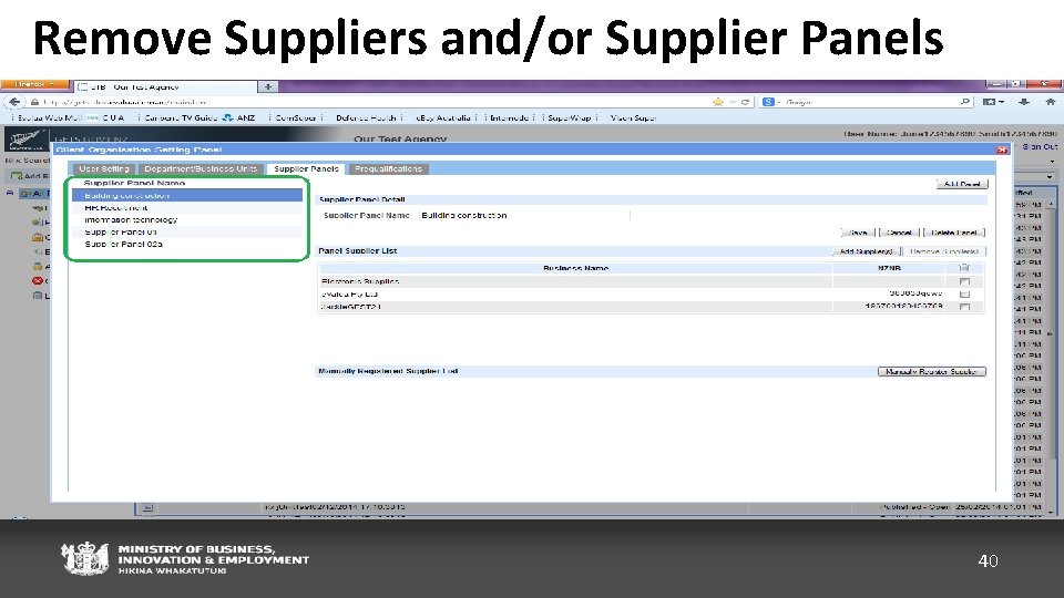 Remove Suppliers and/or Supplier Panels 40 