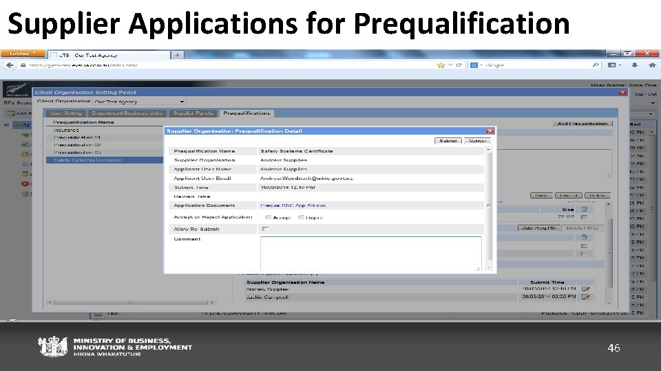 Supplier Applications for Prequalification 46 
