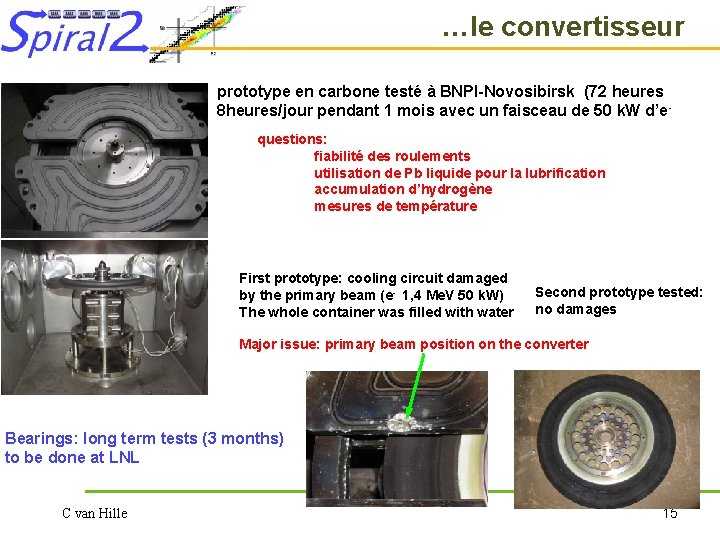 …le convertisseur prototype en carbone testé à BNPI-Novosibirsk (72 heures 8 heures/jour pendant 1
