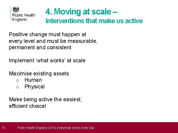 4. Moving at scale – Interventions that make us active Positive change must happen