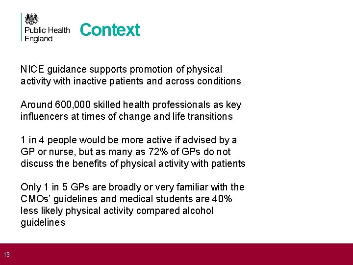 Context NICE guidance supports promotion of physical activity with inactive patients and across conditions
