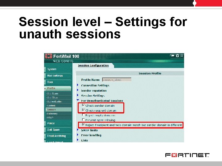 Session level – Settings for unauth sessions 