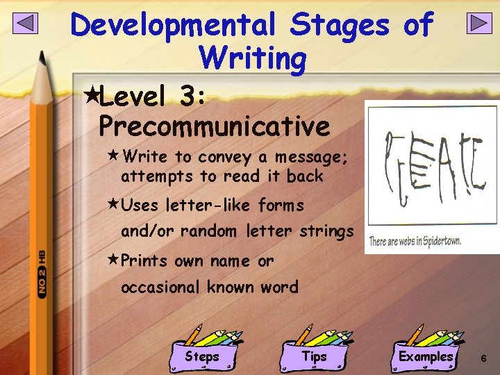 Developmental Stages of Writing «Level 3: Precommunicative «Write to convey a message; attempts to Developmental Stages of Writing «Level 3: Precommunicative «Write to convey a message; attempts to