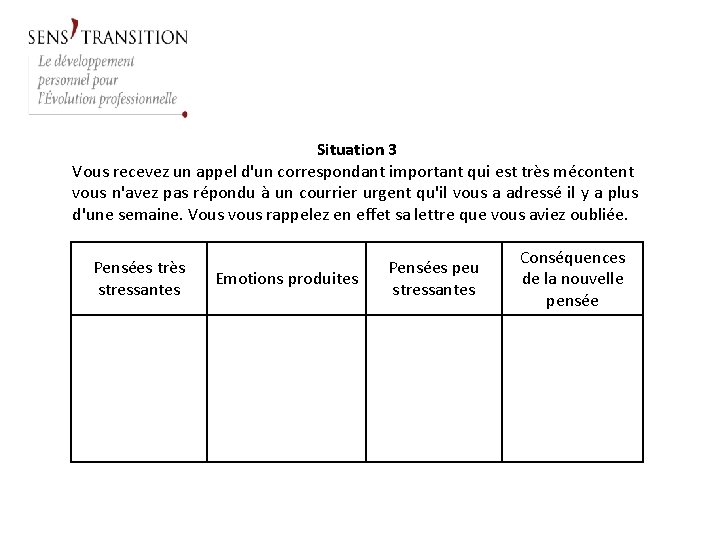 Situation 3 Vous recevez un appel d'un correspondant important qui est très mécontent vous