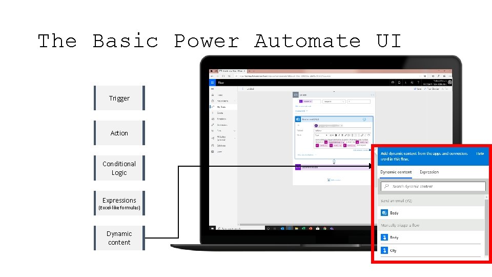 The Basic Power Automate UI Trigger Action Conditional Logic Expressions (Excel-like formulas) Dynamic content