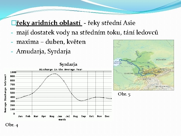 �řeky aridních oblastí - řeky střední Asie - mají dostatek vody na středním toku,