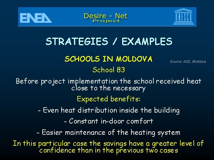 STRATEGIES / EXAMPLES SCHOOLS IN MOLDOVA Source: ASE, Moldova School 83 Before project implementation