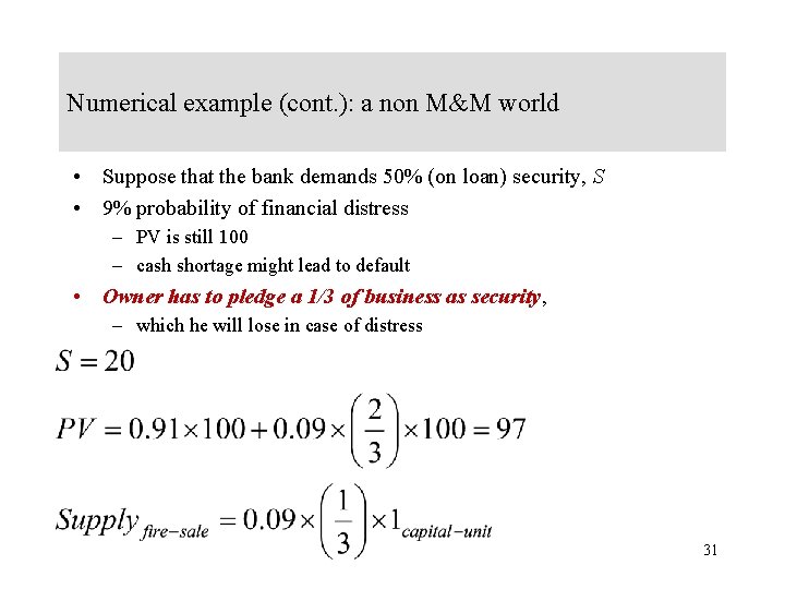 Numerical example (cont. ): a non M&M world • Suppose that the bank demands