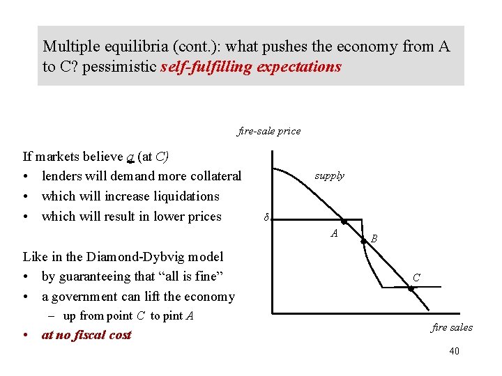 Multiple equilibria (cont. ): what pushes the economy from A to C? pessimistic self-fulfilling