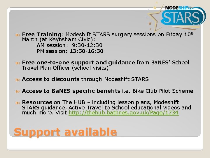  Free Training: Modeshift STARS surgery sessions on Friday 10 th March (at Keynsham