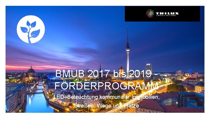 BMUB 2017 bis 2019 FÖRDERPROGRAMM LED–Beleuchtung kommunaler Immobilien, Straßen, Wege und Plätze 