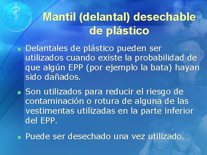 Mantil (delantal) desechable de plástico n n n Delantales de plástico pueden ser utilizados