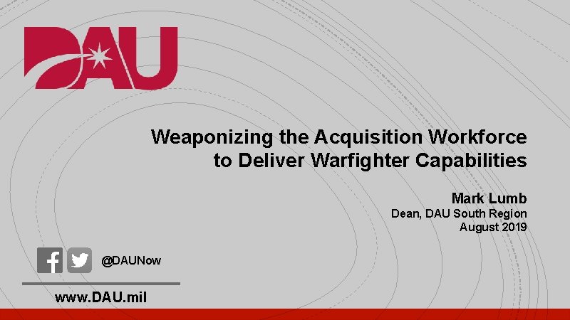 Weaponizing the Acquisition Workforce to Deliver Warfighter Capabilities Mark Lumb Dean, DAU South Region