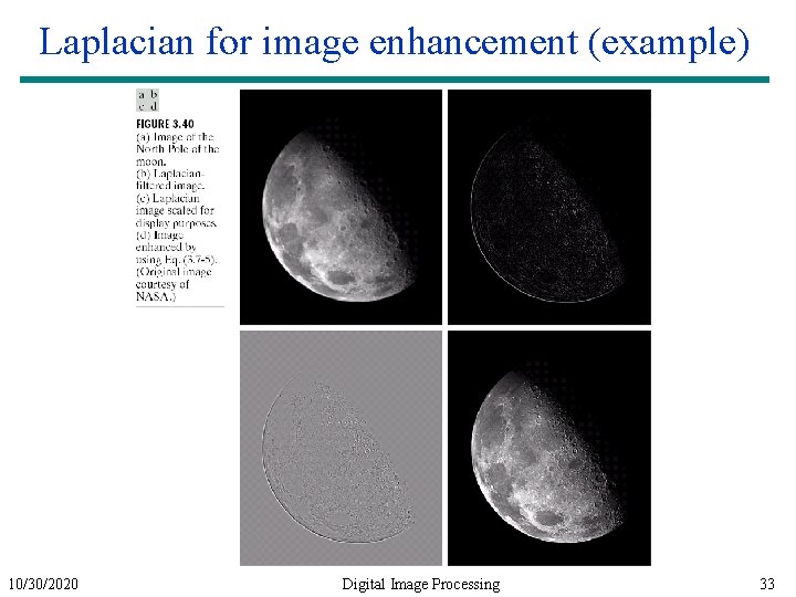 Laplacian for image enhancement (example) 10/30/2020 Digital Image Processing 33 