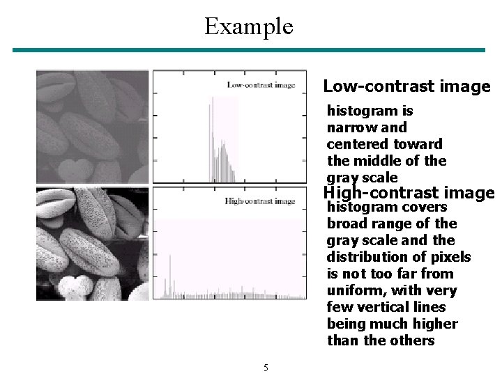 Example Low-contrast image histogram is narrow and centered toward the middle of the gray