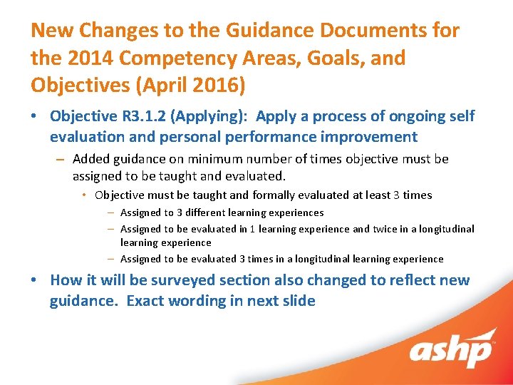 New Changes to the Guidance Documents for the 2014 Competency Areas, Goals, and Objectives