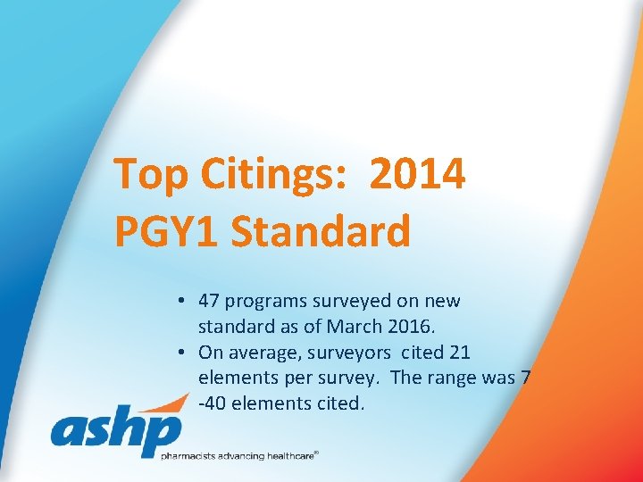 Top Citings: 2014 PGY 1 Standard • 47 programs surveyed on new standard as