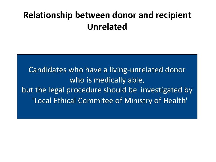 Relationship between donor and recipient Unrelated Candidates who have a living-unrelated donor who is