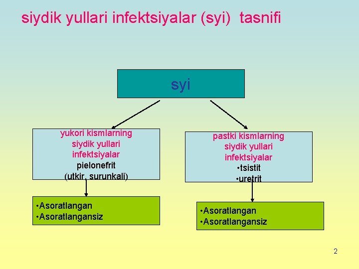 siydik yullаri infеktsiyalаr (syi) tаsnifi syi yukоri kismlаrning siydik yullаri infеktsiyalаr piеlоnеfrit (utkir, surunkаli)