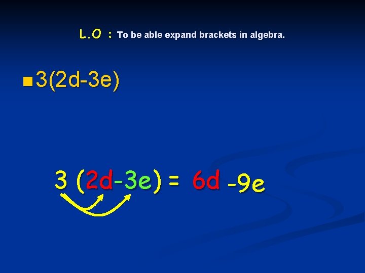 L. O : To be able expand brackets in algebra. n 3(2 d-3 e)