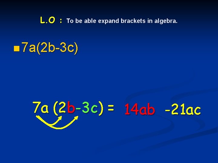 L. O : To be able expand brackets in algebra. n 7 a(2 b-3