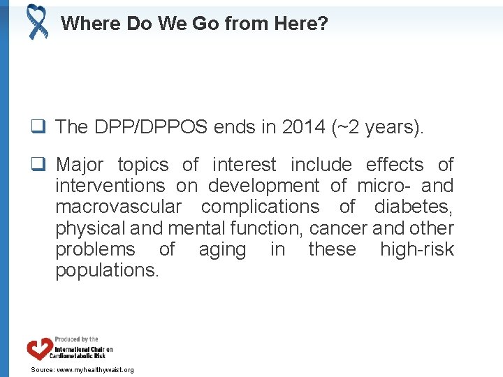 Where Do We Go from Here? q The DPP/DPPOS ends in 2014 (~2 years).