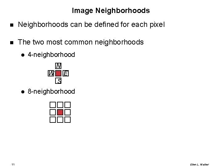 Image Neighborhoods can be defined for each pixel The two most common neighborhoods 4