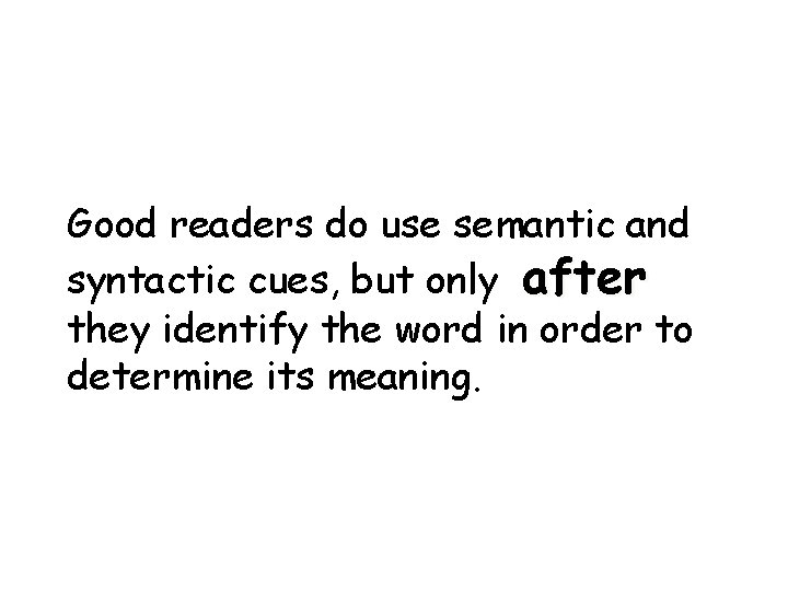 Good readers do use semantic and syntactic cues, but only after they identify the