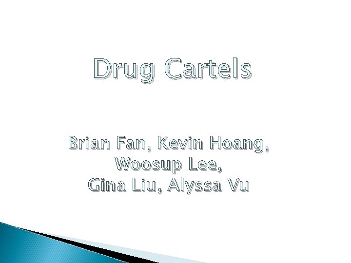 Drug Cartels Brian Fan, Kevin Hoang, Woosup Lee, Gina Liu, Alyssa Vu 