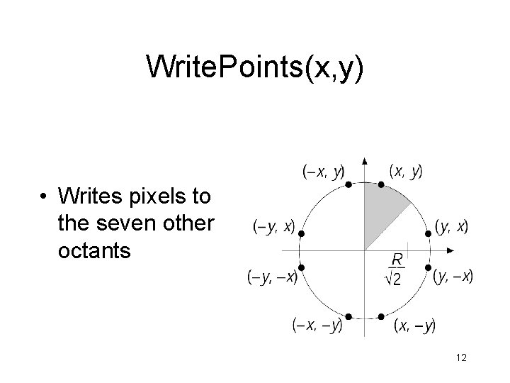 Write. Points(x, y) • Writes pixels to the seven other octants 12 Write. Points(x, y) • Writes pixels to the seven other octants 12