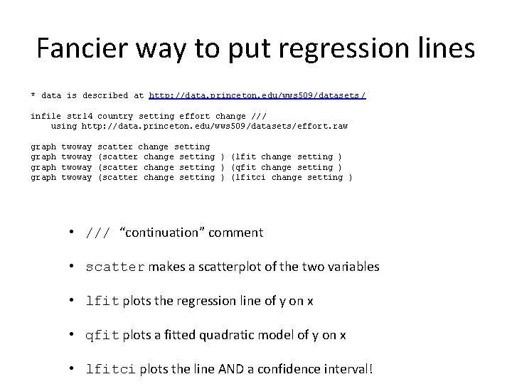 Fancier way to put regression lines * data is described at http: //data. princeton.