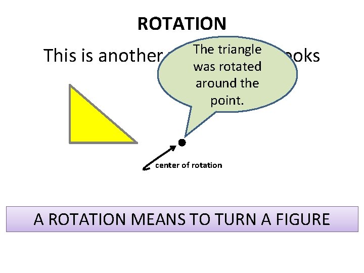 ROTATION This is another The triangle waywasrotation rotated around the point. looks center of ROTATION This is another The triangle waywasrotation rotated around the point. looks center of
