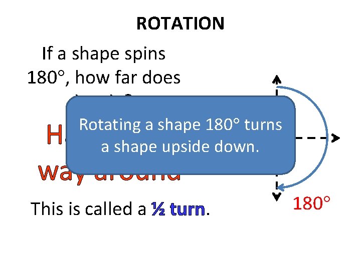 ROTATION If a shape spins 180 , how far does it spin? Rotating a ROTATION If a shape spins 180 , how far does it spin? Rotating a