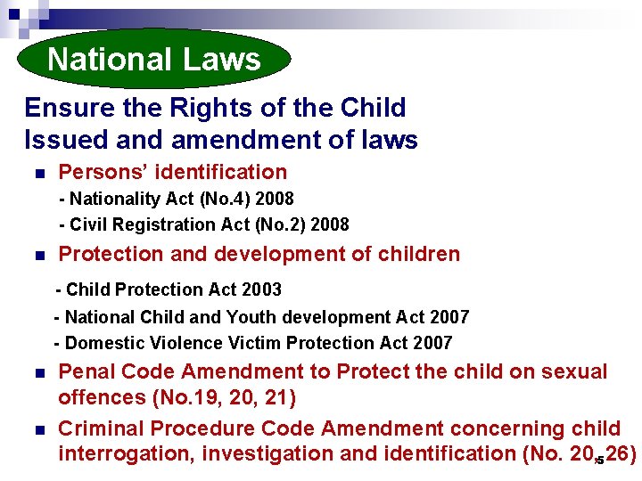 National Laws Ensure the Rights of the Child Issued and amendment of laws n