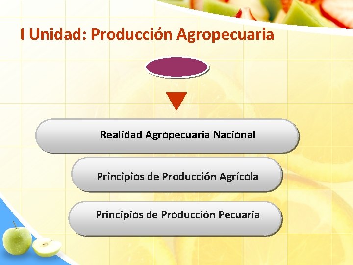 I Unidad: Producción Agropecuaria Realidad Agropecuaria Nacional Principios de Producción Agrícola Principios de Producción