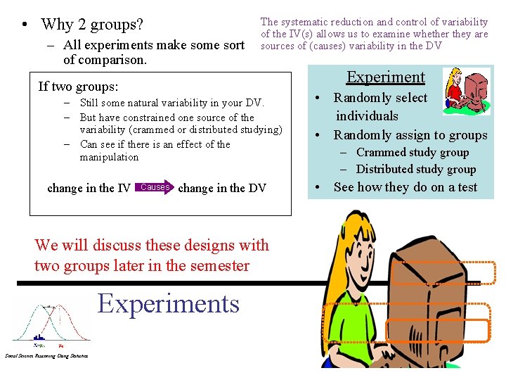  • Why 2 groups? – All experiments make some sort of comparison. The