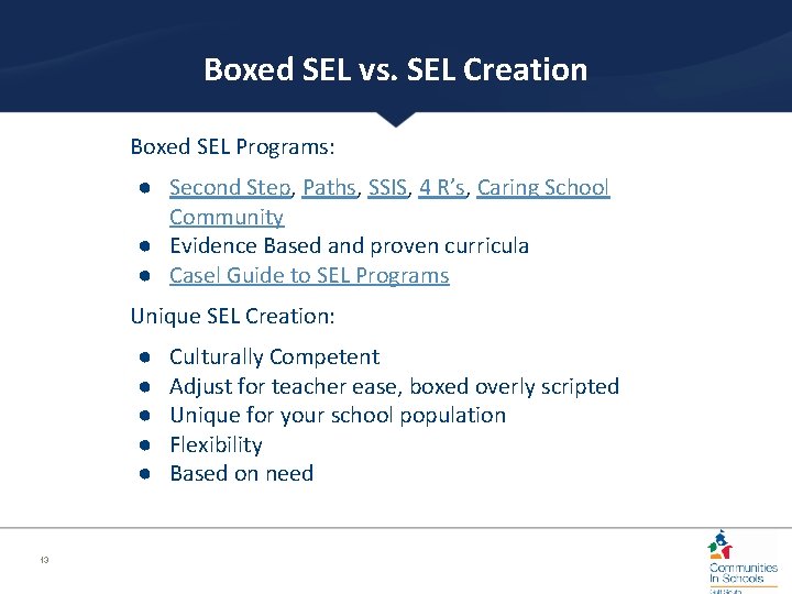 Boxed SEL vs. SEL Creation Boxed SEL Programs: ● Second Step, Paths, SSIS, 4