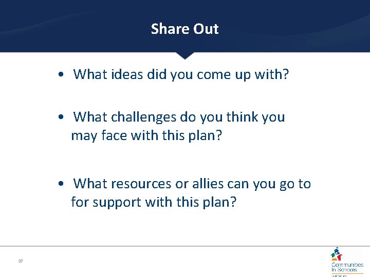 Share Out • What ideas did you come up with? • What challenges do